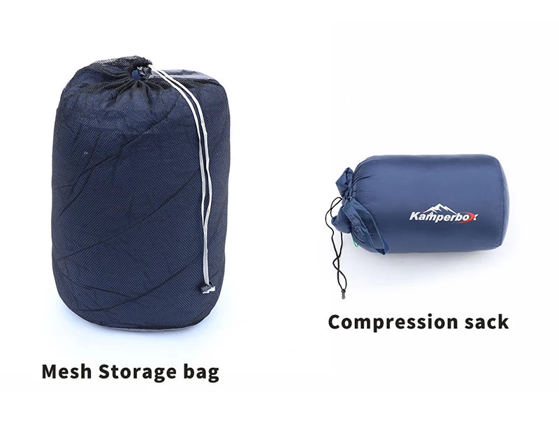 Two compression bags, one mesh storage bag and one compression sack, on a white background.