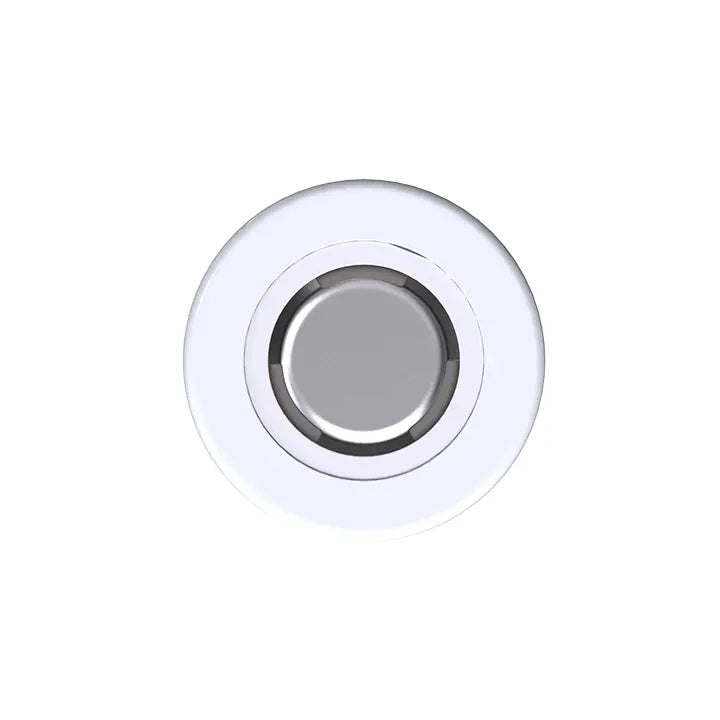 closeup of end of a battery on a white background