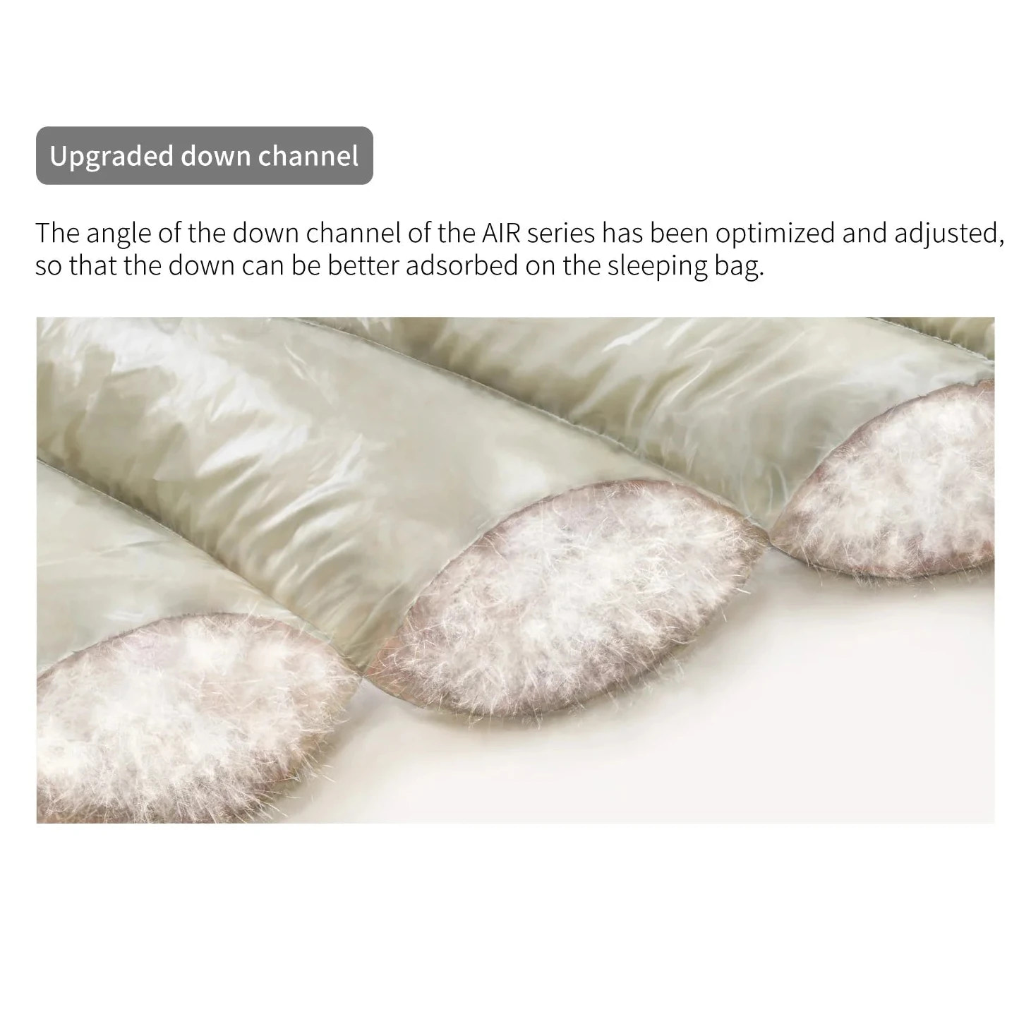 Close-up of a sleeping bag with optimized down channel design.