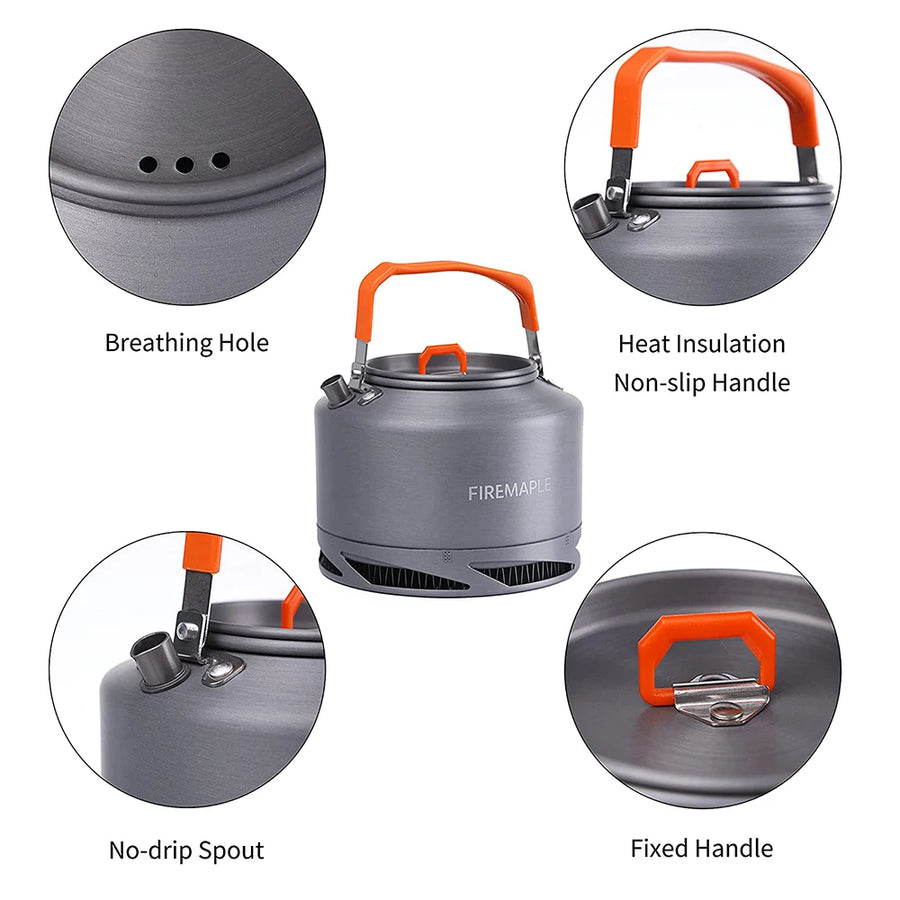 Camping kettle with features highlighted on a white background