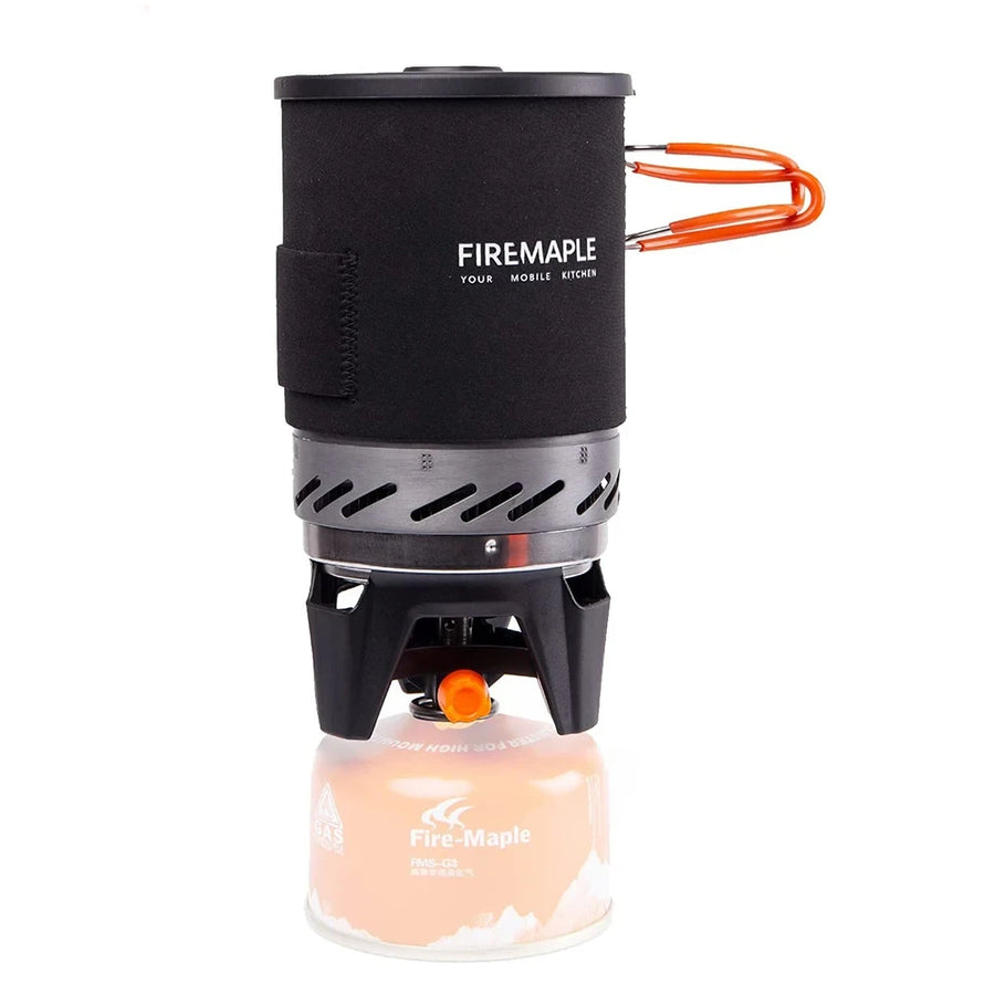 Firemaple camping stove with a fuel canister on a white background