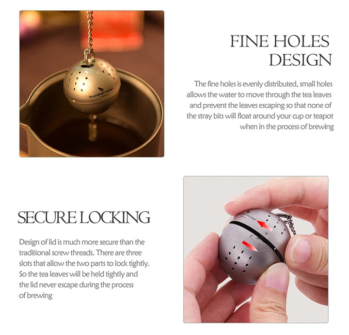 Tea infuser with text on secure locking and fine holes design