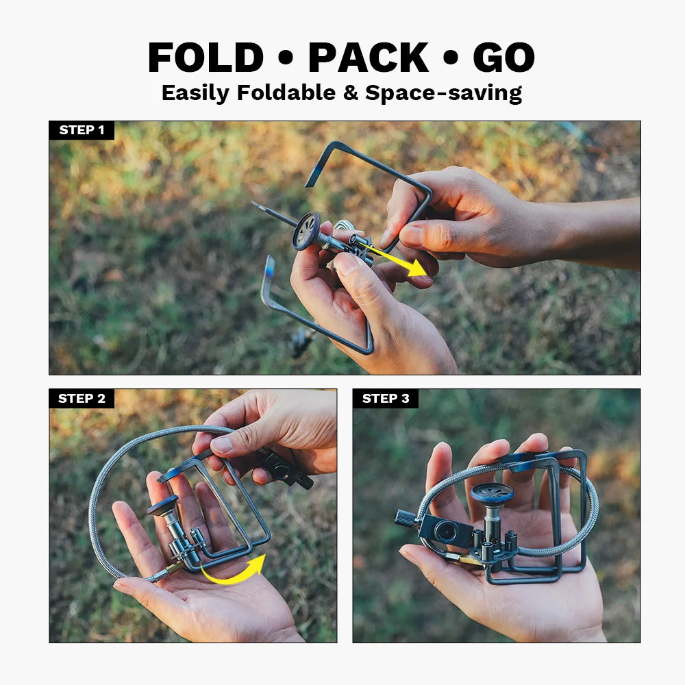 Step-by-step demonstration of folding a easily foldable and space-saving tool.