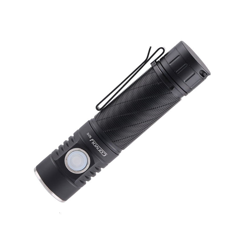 Black Convoy S21E flashlight with brand logo on a white background