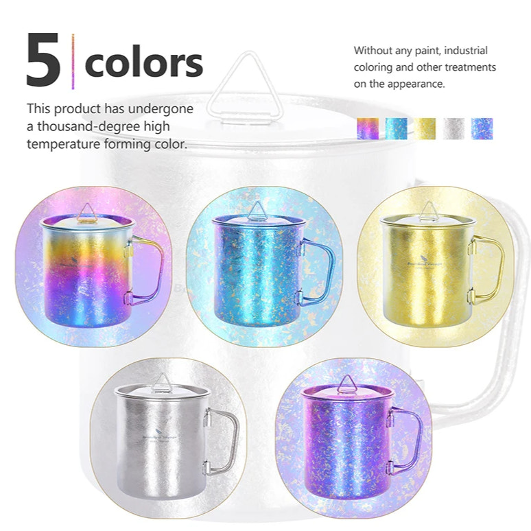 Set of five colorful mugs with a clear packaging background, showcasing different color options.
