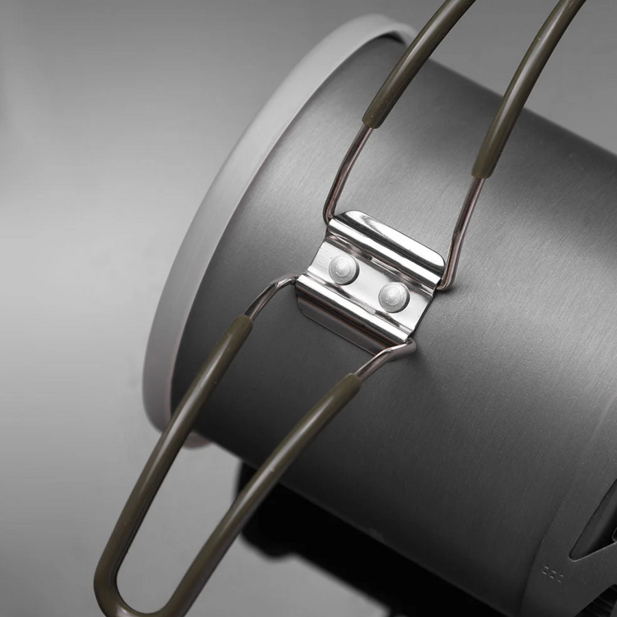 folding wire handle of a gray pot with a gray background