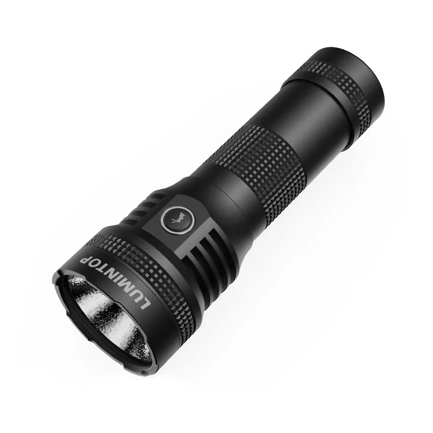 Black flashlight with LUMINTOP branding on a white background