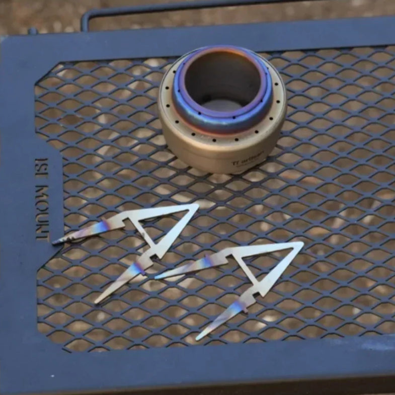 Metallic components on a textured blue surface