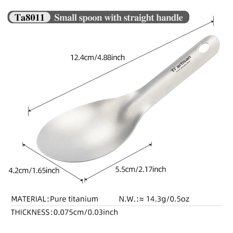 Small spoon with straight handle and measurements on a white background
