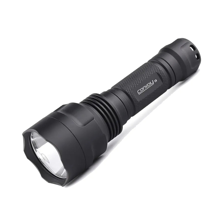 Black flashlight with brand name on a white background