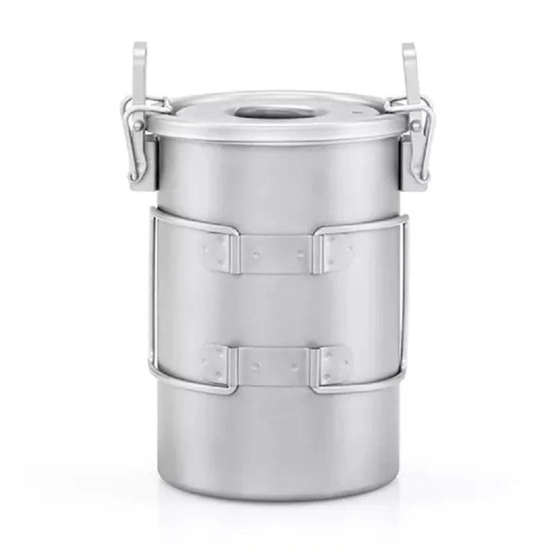 Titanium pot with lid on a white background