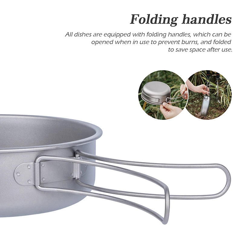 Camping pot with folding handles on a white background