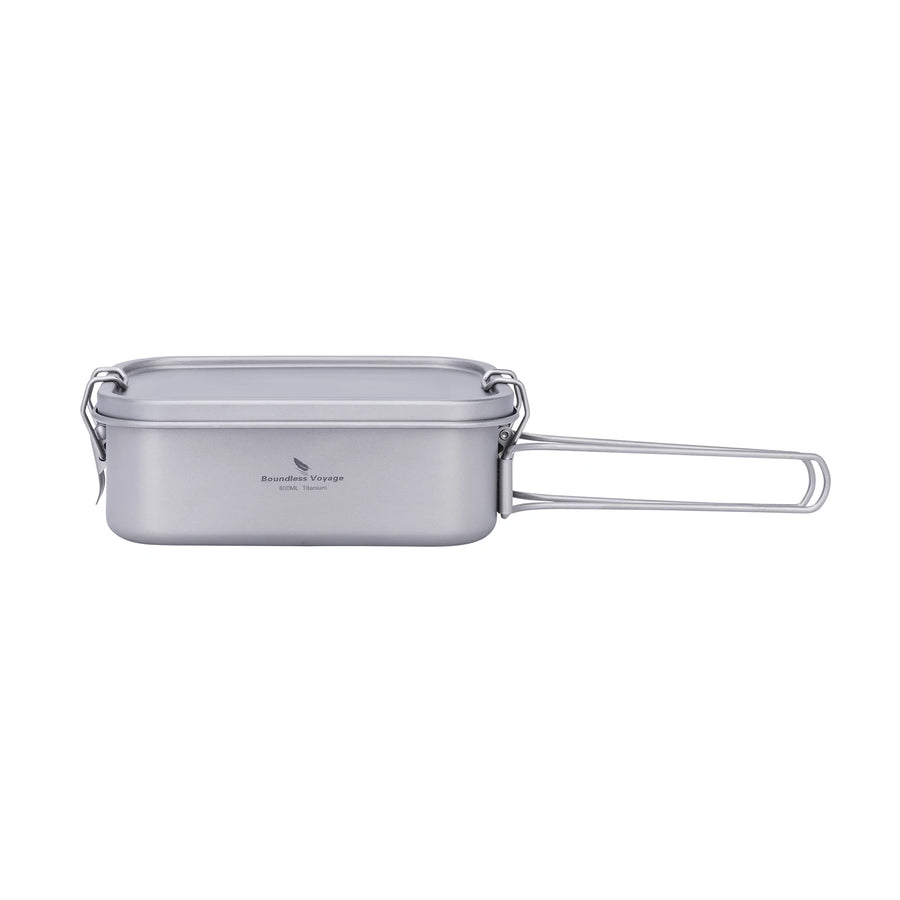 Rectangular metal cooking pot with handle on a white background