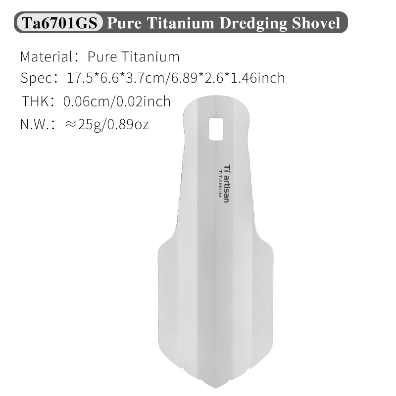 Pure Titanium Dredging Shovel with specifications on a white background