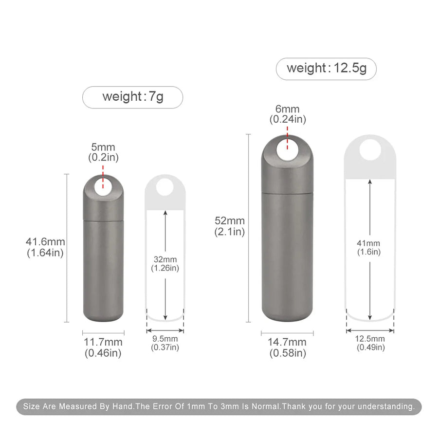 Measurement chart of a small cylindrical container with dimensions and weight information.