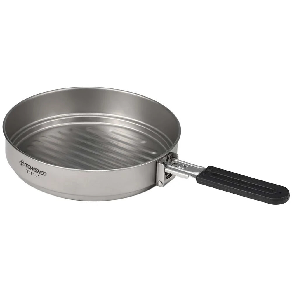 camping pan with black handle on a white background