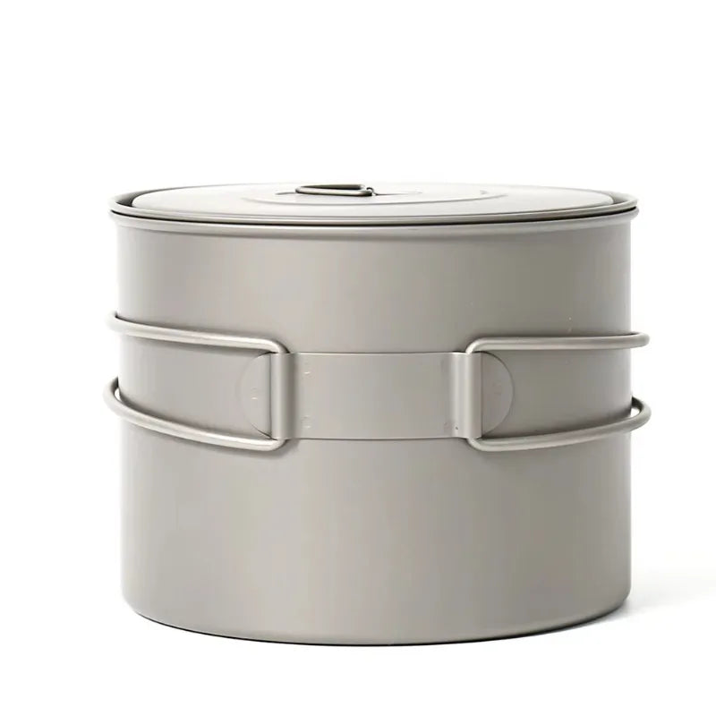 Gray metal food container with a lid on a white background