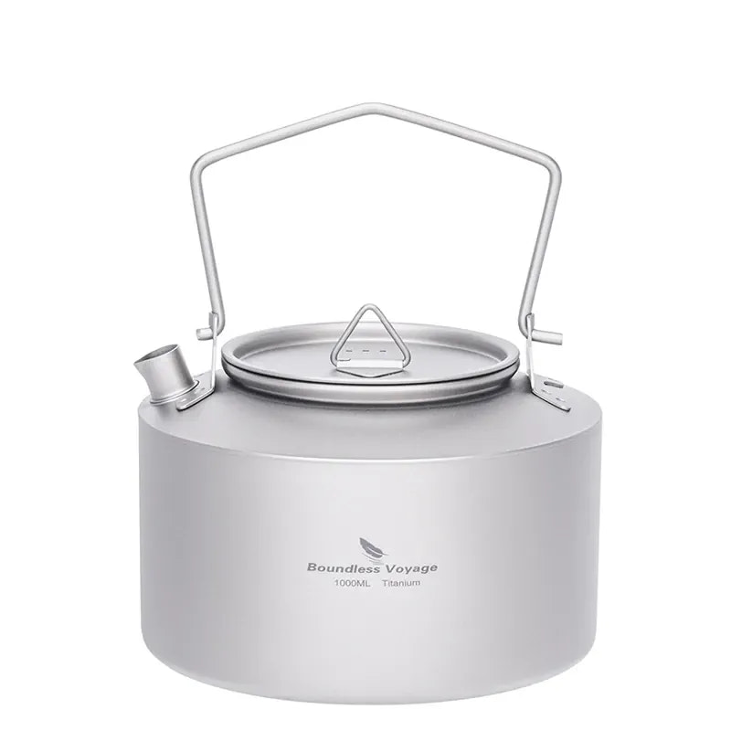 Camping kettle with handle on a white background