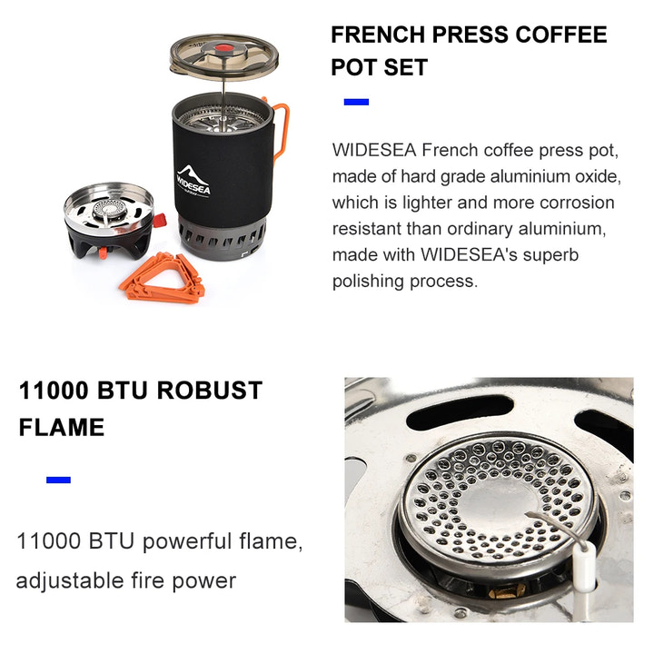 French press coffee pot set with WideSea branding on a white background