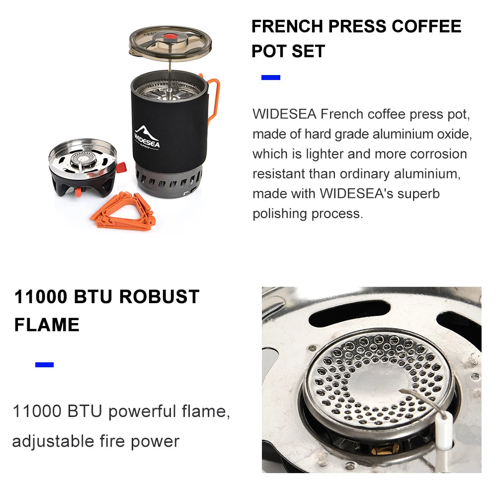 French press coffee pot set with WideSea branding on a white background