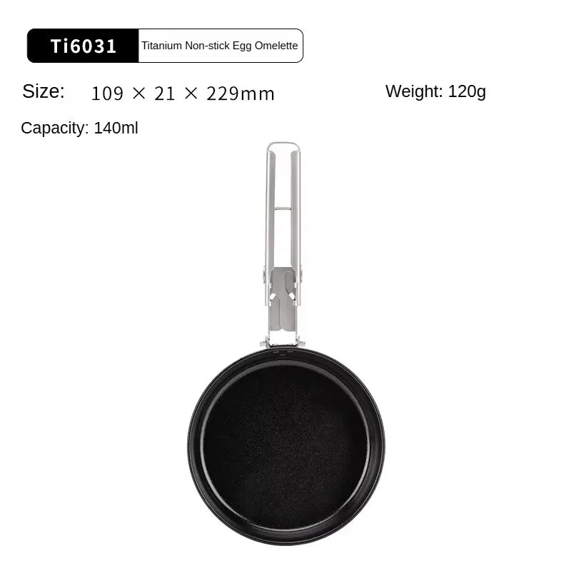 Titanium non-stick egg omelette pan with specifications on a white background