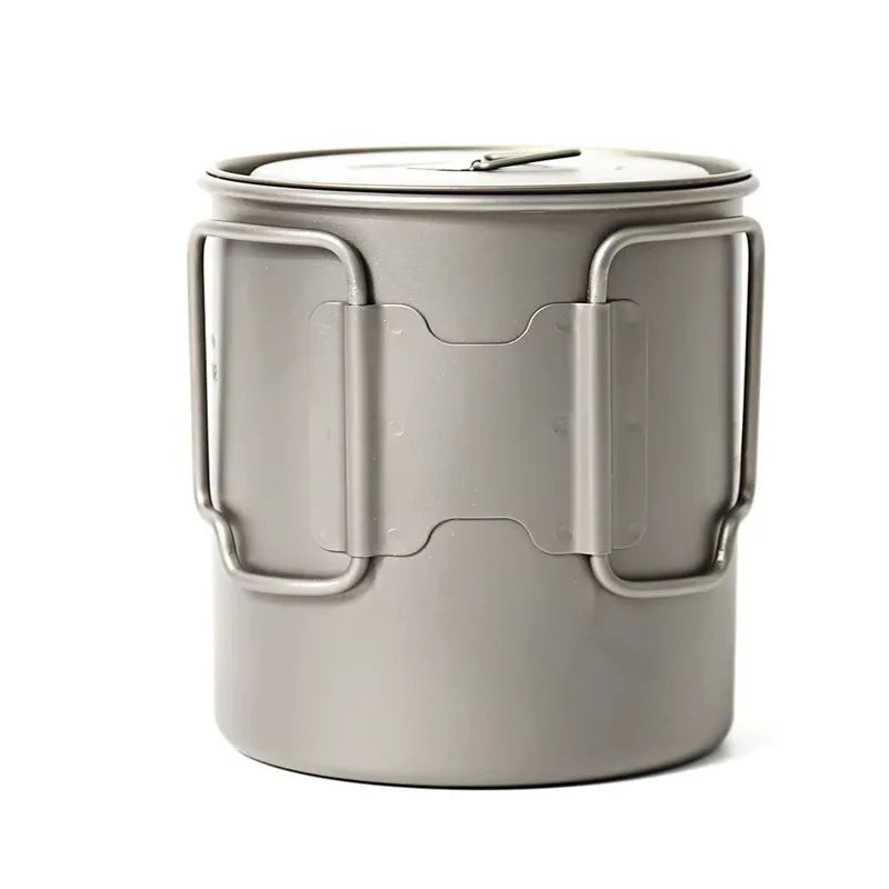 Gray metal pot with handles on a white background