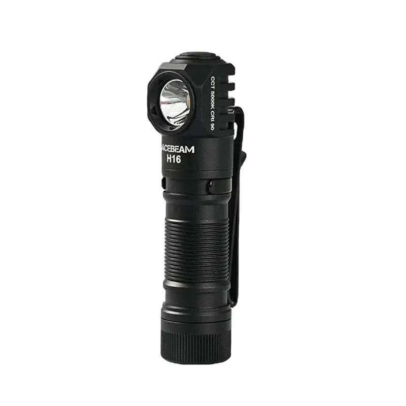 Black flashlight with 'Acebeam' branding on a white background