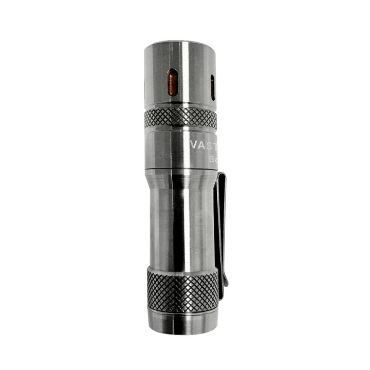 Silver flashlight with 'VASTLITE' branding on a white background