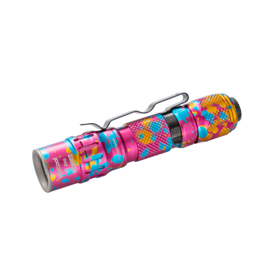 Colorful flashlight with a pattern on a white background
